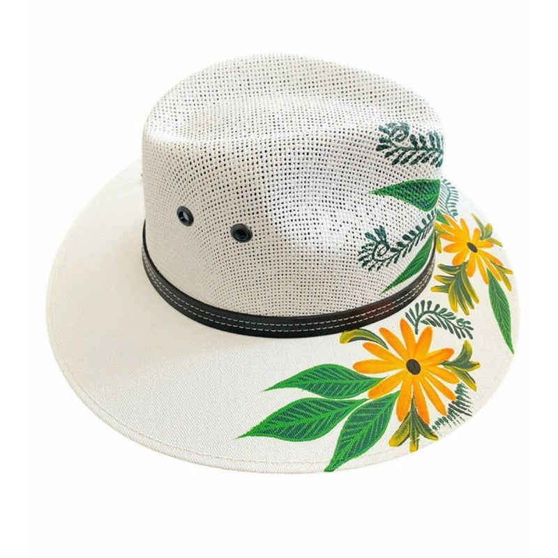 MEXICAN Artisanal Hat Hand Painted Fedora Floral Sombrero Panama Bohemian Large