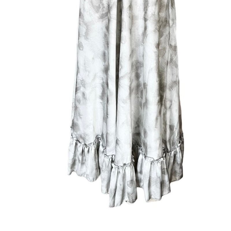 T. ZOVICH Maxi Dress Gray Tie Dye Silver Sleeveless Swing V-Neck Shoulder Ties