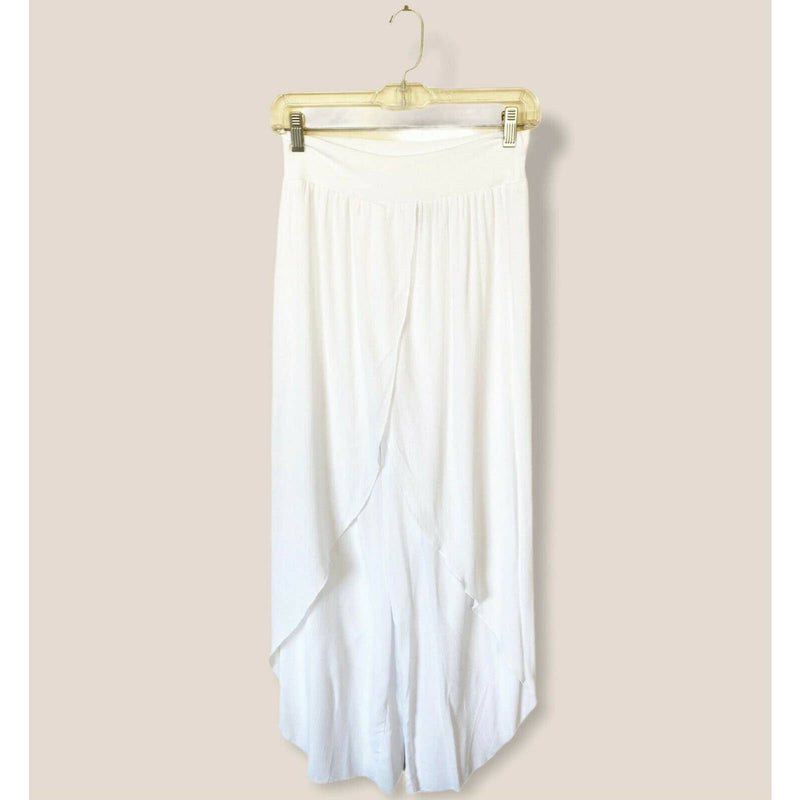 BOHO Pants T.Zovich Relaxed Wrap Slit Boho Beach Vacation High Rise White Small