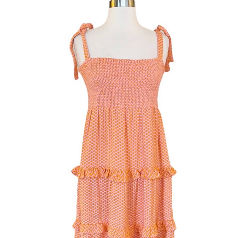 CECILIE COPENHAGEN Mina Dress Long Tiered Maxi Embroidered Tangerine Large NWT