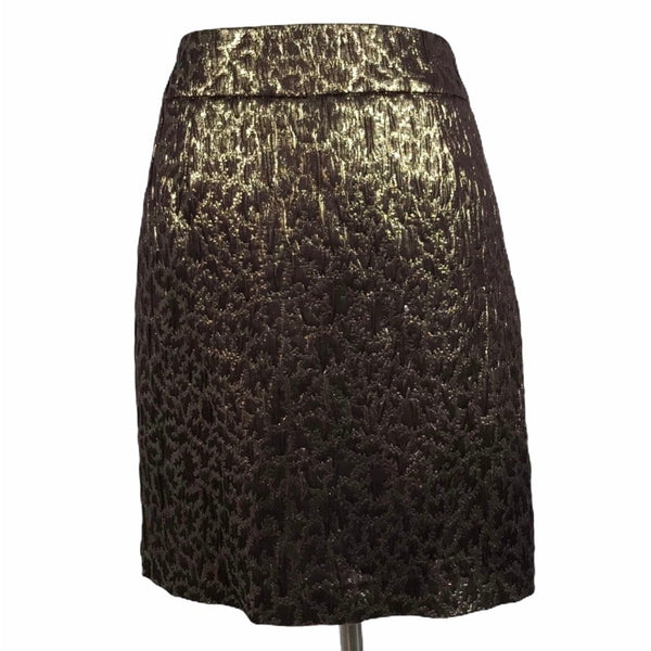 REBECCA MOSES Gold Skirt Textured Leopard Print A-Line Short Party 10 EUC