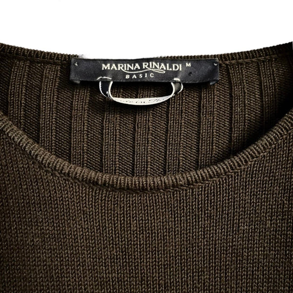 MARINA RINALDI  Sweater Crew Neck BeltedPullover Brown Italy Wool Medium EUC