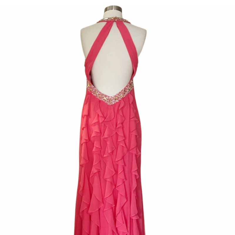 BLONDIE NITES Stacy Sklar Halter Evening Gown Pink Rhinestones Dress 5 Junior