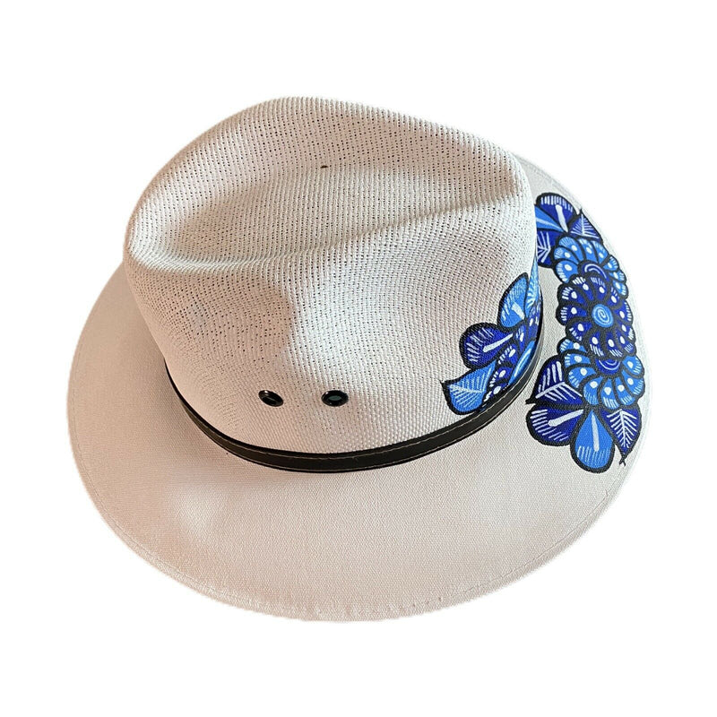 MEXICAN Artisanal Hat Hand Painted Fedora Floral Sombrero Panama Bohemian Large