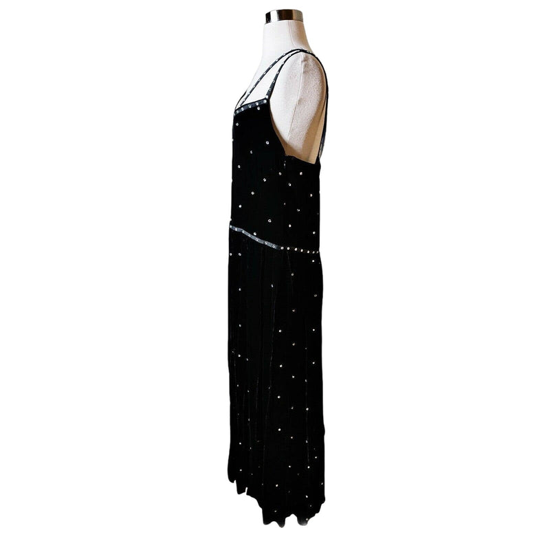 WORTH Collection Judy Dress Black Velvet Embellished Rhinestone Sleeveless 12