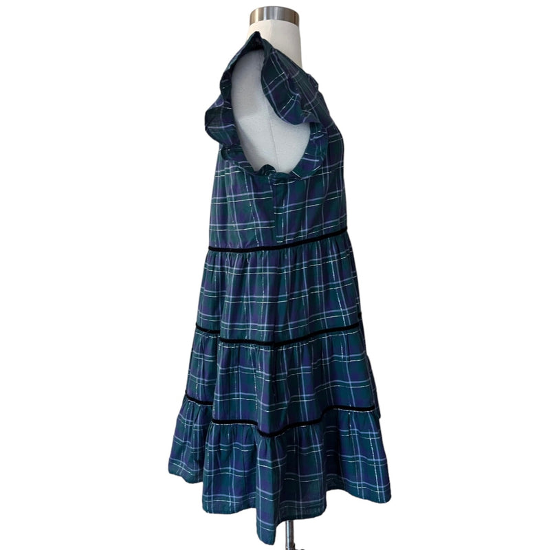 ROLLER RABBIT Inverness Plaid Pippa Mini Dress Blue Green Short Sleeves XXS EUC