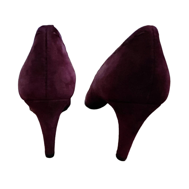 AGL Burgundy Suede Pumps Leather Round Toe Heels Shoes Italy EU 37.5 US 7 NWOT