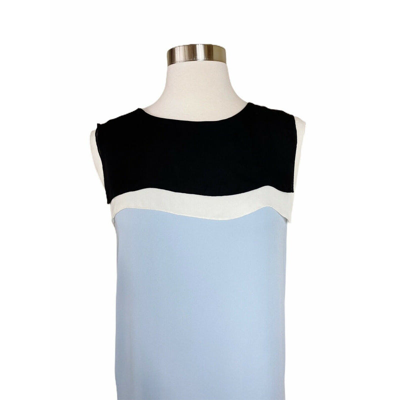 L'AGENCE Silk Colorblock Shift Dress Sleeveless Cape Neck Blue Gray Black 2