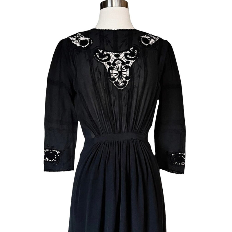 ULLA JOHNSON Priscilla Silk Dress Lace Raven Chiffon Black 3/4 Sleeves 4 NWT