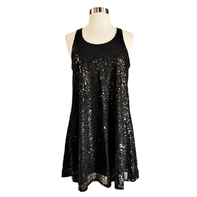 Cocktail Black Sequins Dress Swing Sleeveless Racerback by UNIX LBD Small NWT