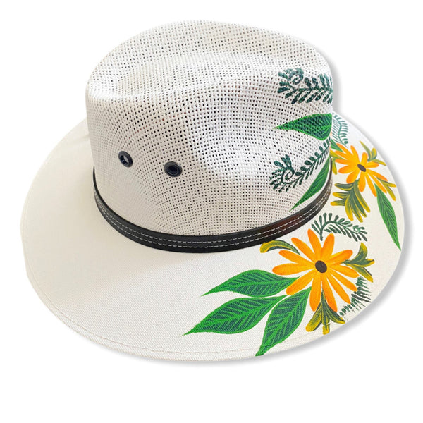 MEXICAN Artisanal Hat Hand Painted Fedora Floral Sombrero Panama Bohemian Large