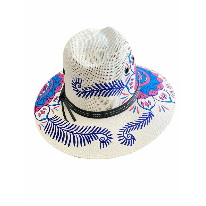 MEXICAN Artisanal Hat HandPainted Fedora Mandala Sombrero Panama Bohemian Large