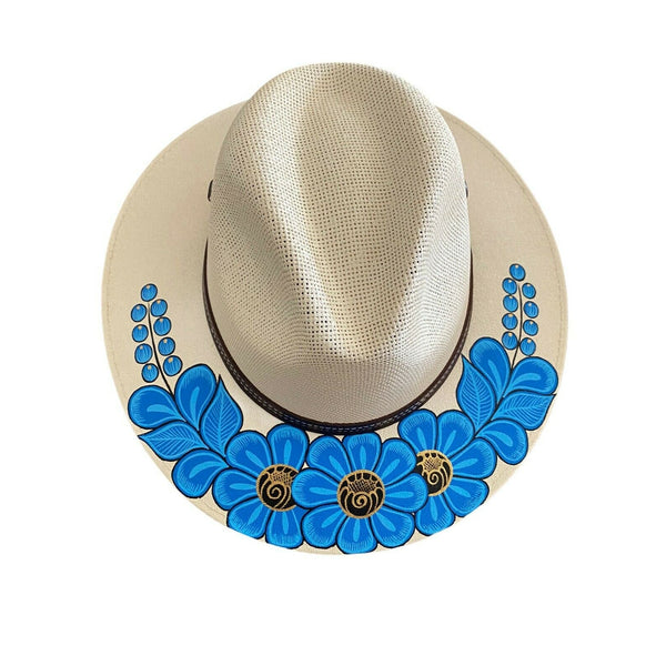 HAT MEXICAN Artisanal Hand Painted Fedora Floral Sombrero Panama Bohemian Medium