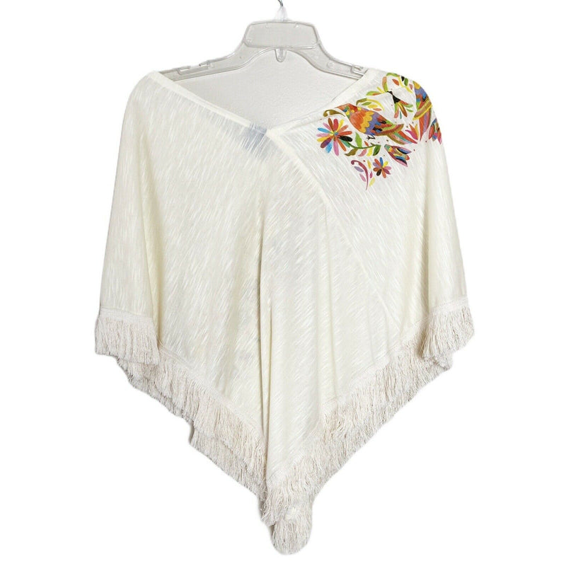 PONCHO BEACH COVER UP T. ZOVICH Otomi Graphic Shawl Natural Print Boho