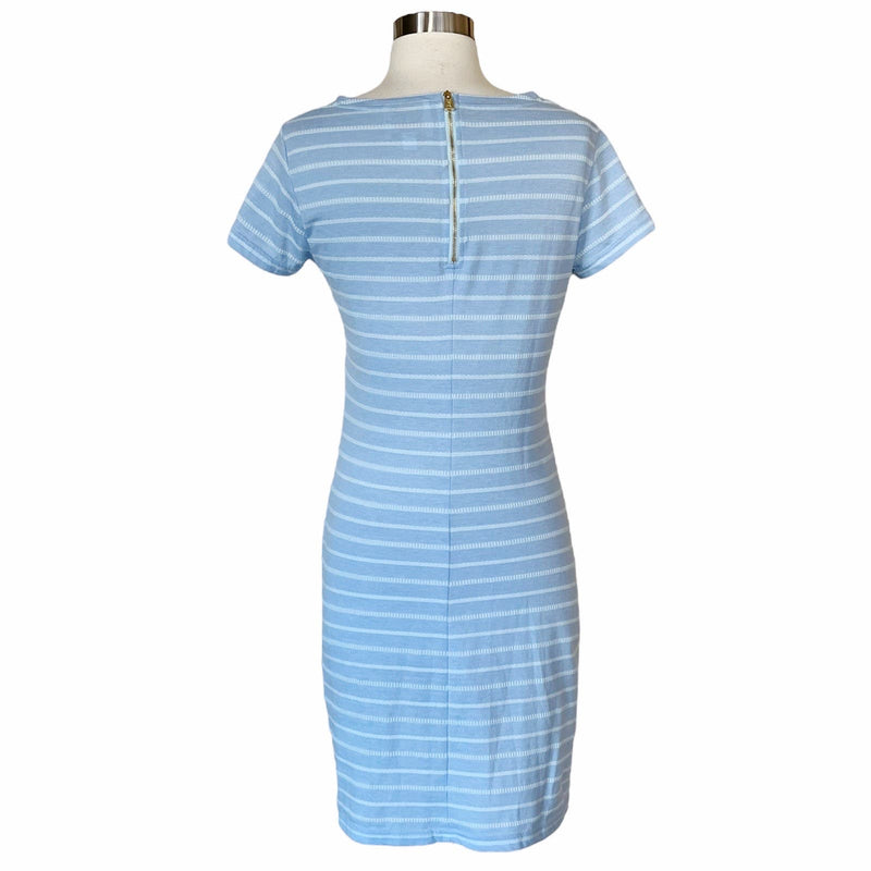 SAIL TO SABLE Sheath Dress Cotton Blue Stripes Crew Neck Short Sleeves Small EUC