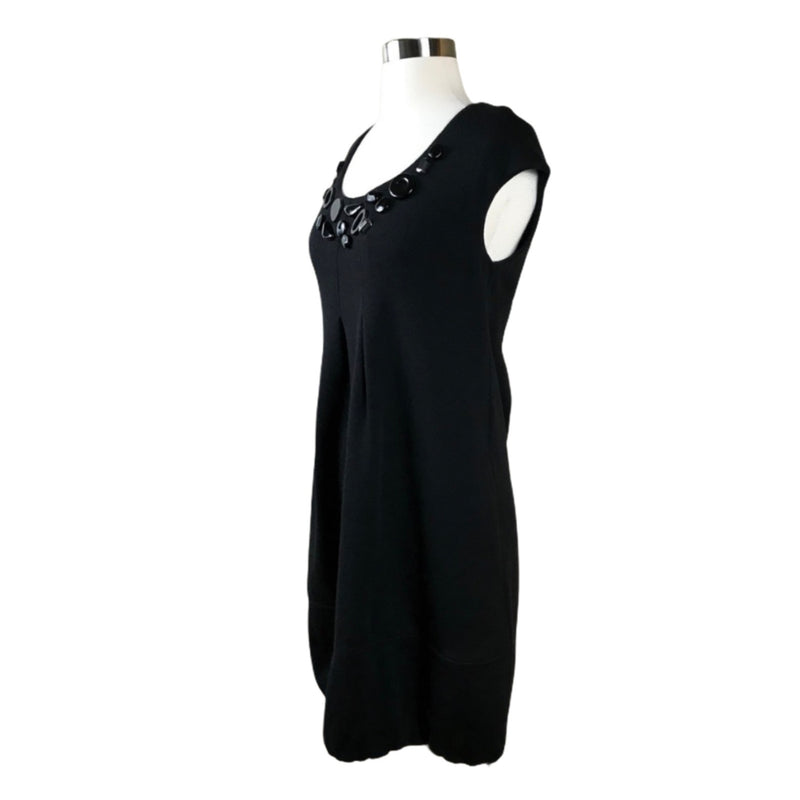 VINCE Bubble Black Dress Wool Beaded Round Neck Short Sleeves V-Back Small EUC