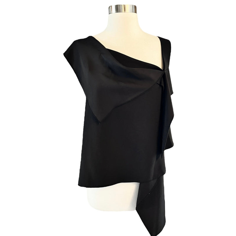 ANNA CATE Nicole Black Top Asymmetrical Blouse Reversible Designer Small EUC