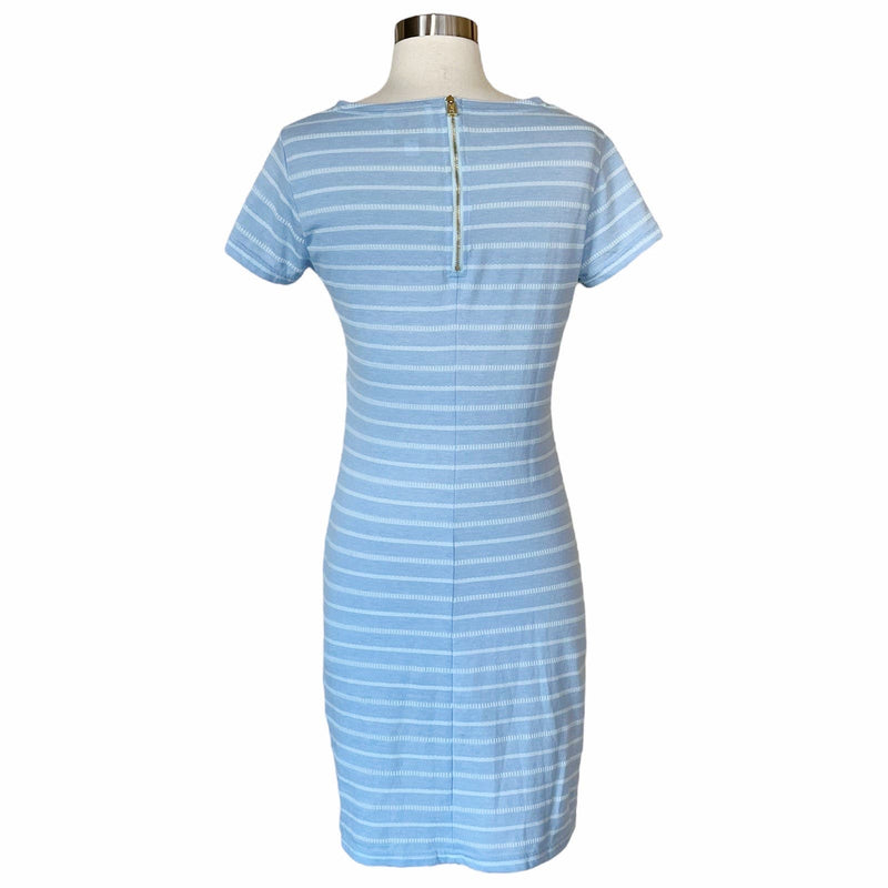 SAIL TO SABLE Sheath Dress Cotton Blue Stripes Crew Neck Short Sleeves Small EUC