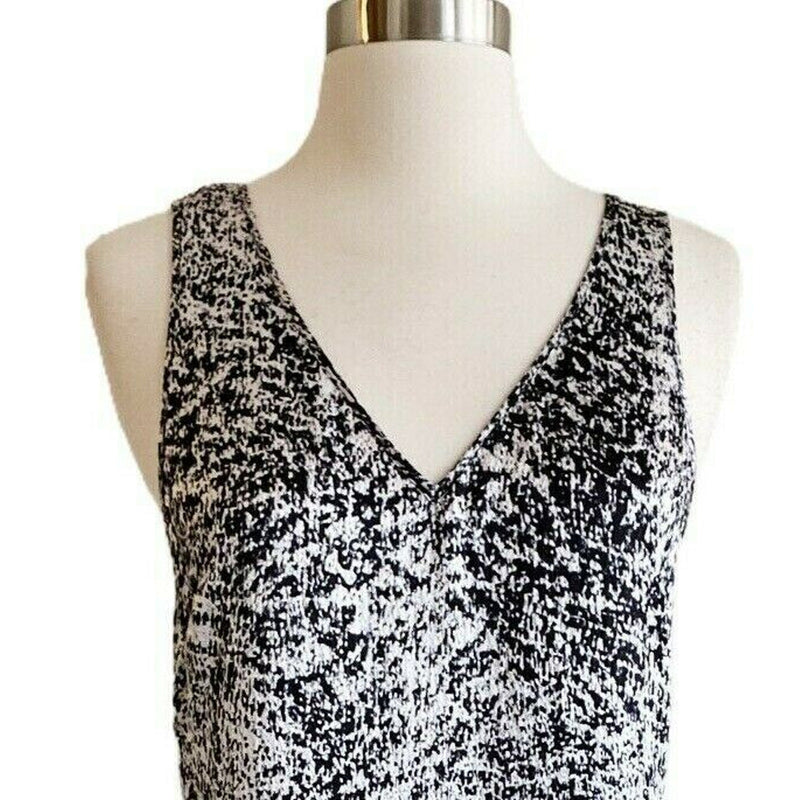 REBECCA TAYLOR Dress Static Print Silk Pleated Gray Silver Black V-Neck 2 EUC