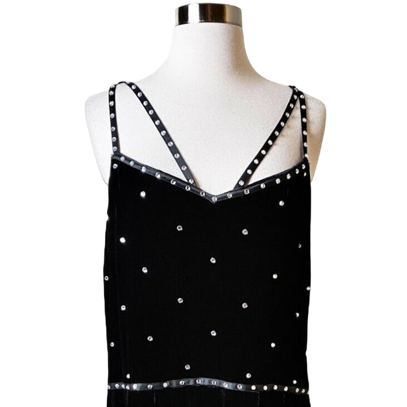 WORTH Collection Judy Dress Black Velvet Embellished Rhinestone Sleeveless 12