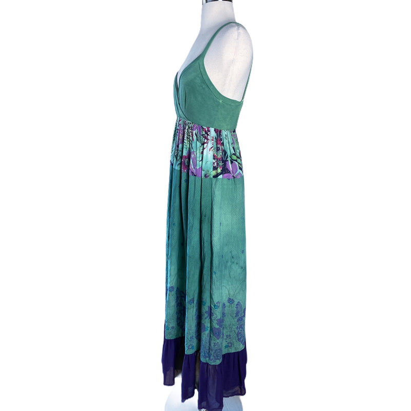 Resort Dress by T. ZOVICH Maxi Dress Mixed Media Green Floral V-Neck Spaguetti M