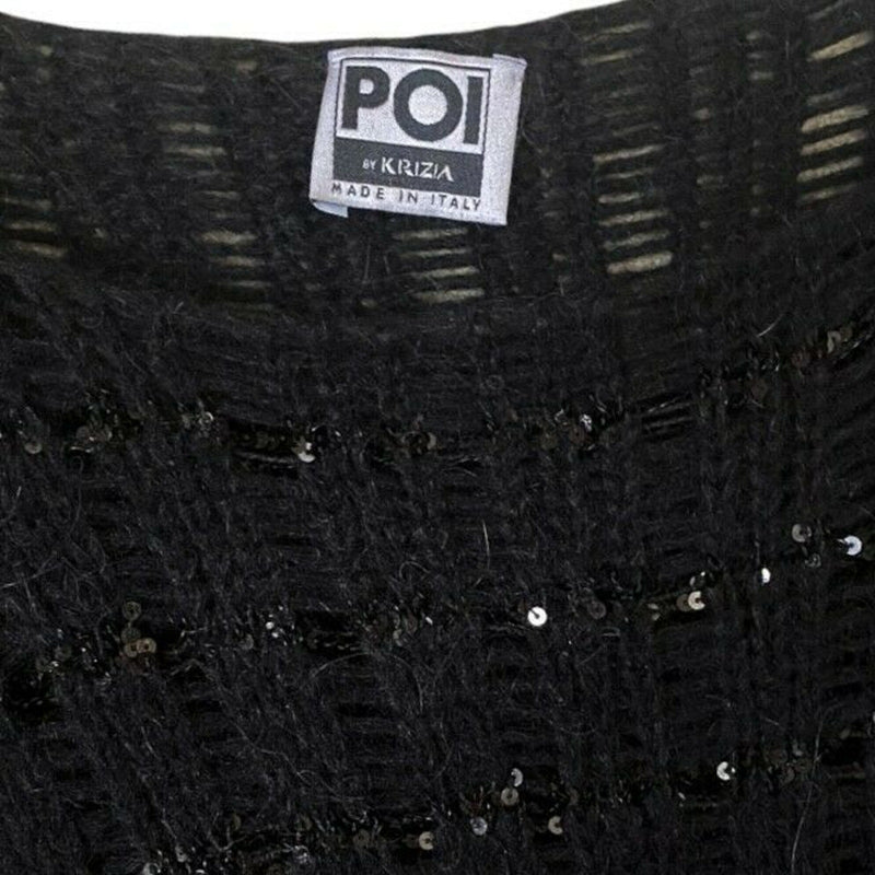 POI BY KRIZIA VINTAGE Black Sweater Sequins Jumper Italy Alpaca 90s 80s 44 Med