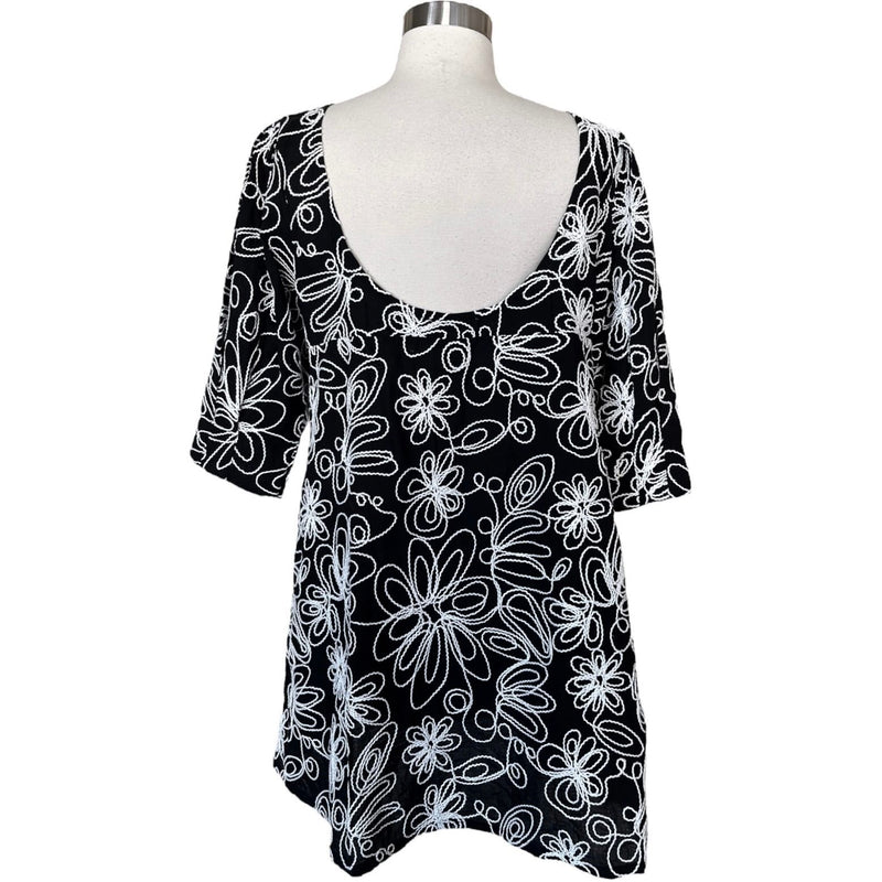 SOLID & STRIPED Dress The Emma Black Floral Embroidery Short Sleeve Cotton Small