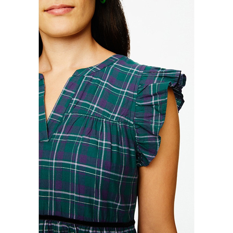 ROLLER RABBIT Inverness Plaid Pippa Mini Dress Blue Green Short Sleeves XXS EUC