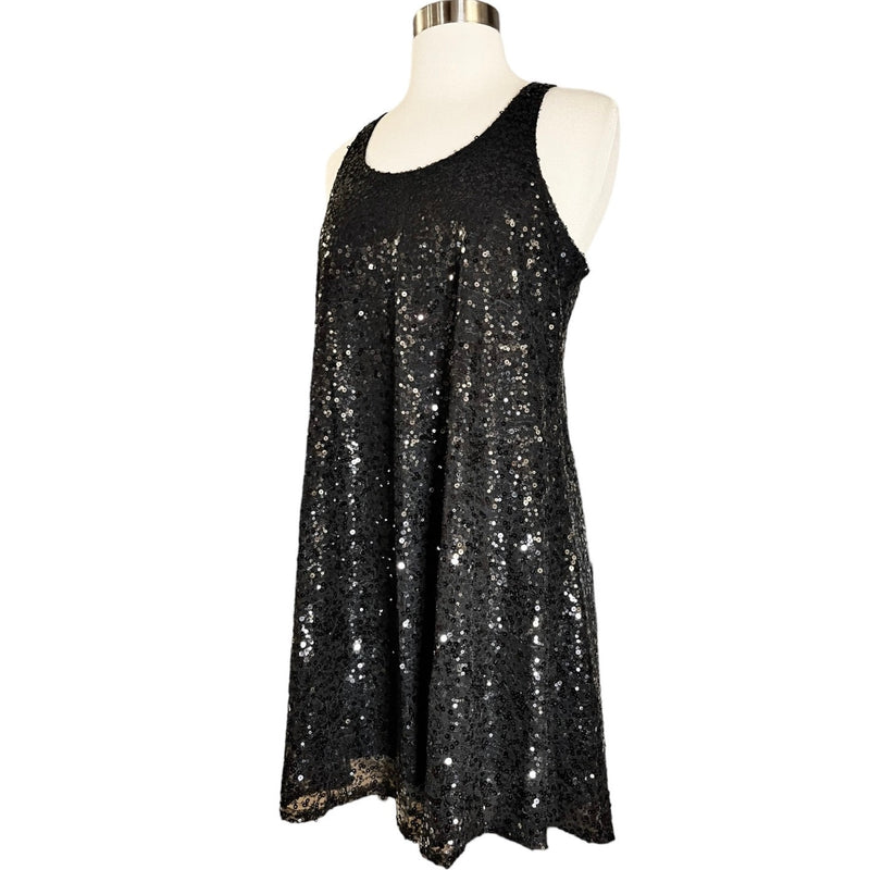 Cocktail Black Sequins Dress Swing Sleeveless Racerback by UNIX LBD Small NWT