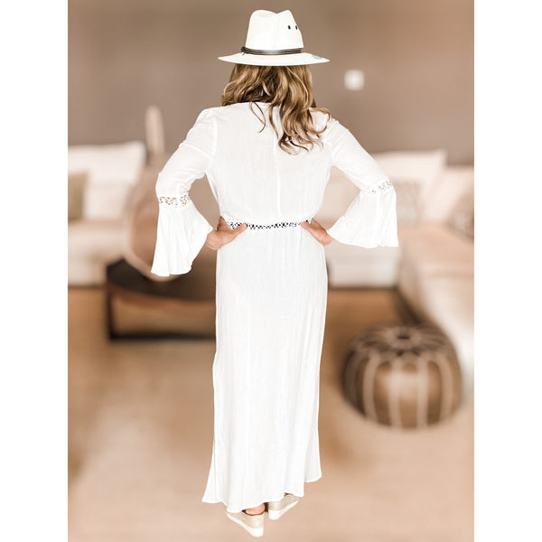 DUSTER BEACH COVER UP Open KIMONO T. ZOVICH Bell Sleeve Ecofriendly White Large