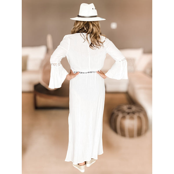 DUSTER BEACH COVER UP Open KIMONO T. ZOVICH Bell Sleeve Ecofriendly White Small