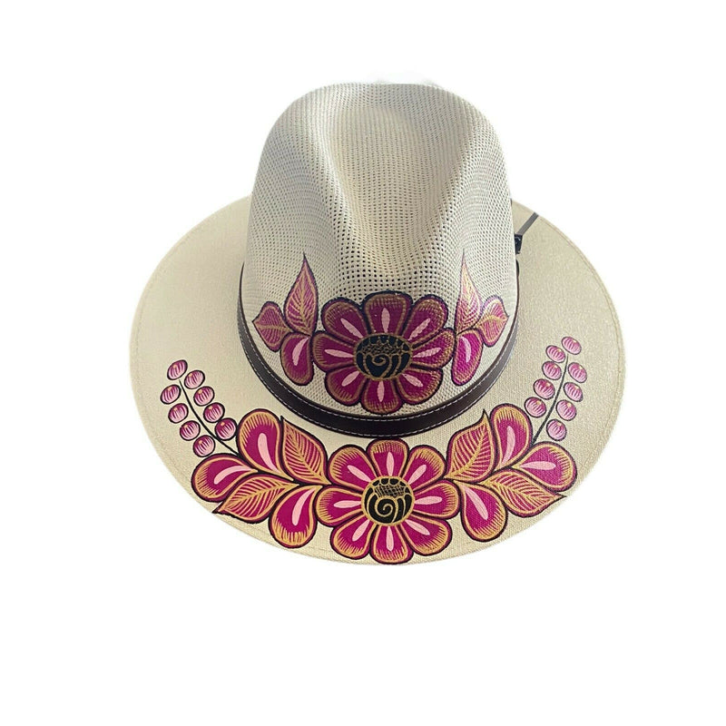 HAT MEXICAN Artisanal Hand Painted Fedora Floral Sombrero Panama Bohemian Large