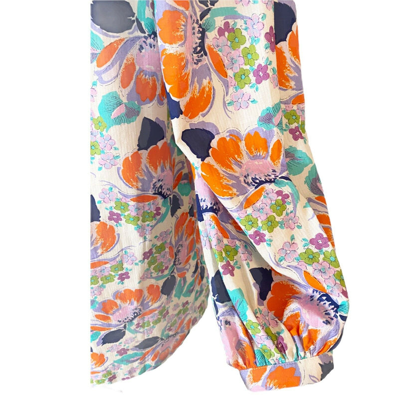 CECILIE COPENHAGEN Mirna Dress Mini Shift Ivory Blue Orange Floral Large NWT