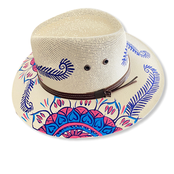 MEXICAN Artisanal Hat HandPainted Fedora Mandala Sombrero Panama Bohemian Medium