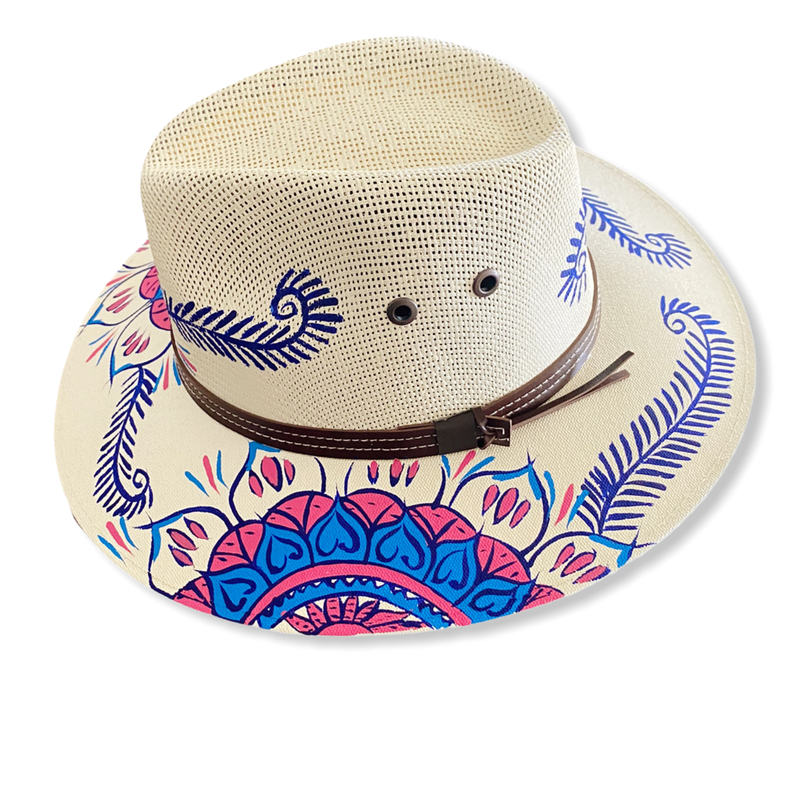 MEXICAN Artisanal Hat HandPainted Fedora Mandala Sombrero Panama Bohemian Medium