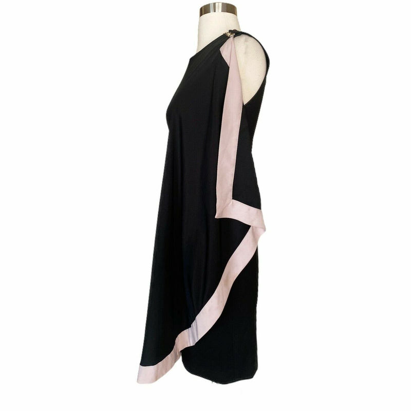 TED Baker London Sheath Black Dress with Cape Pink Trim Sleeveless (2) Small EUC
