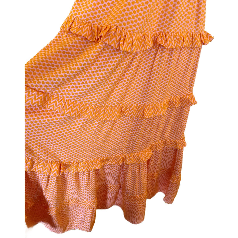 CECILIE COPENHAGEN Mina Dress Long Tiered Maxi Embroidered Tangerine Large NWT