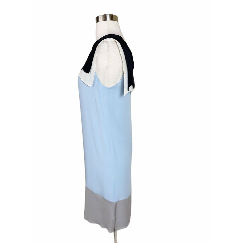 L'AGENCE Silk Colorblock Shift Dress Sleeveless Cape Neck Blue Gray Black 2