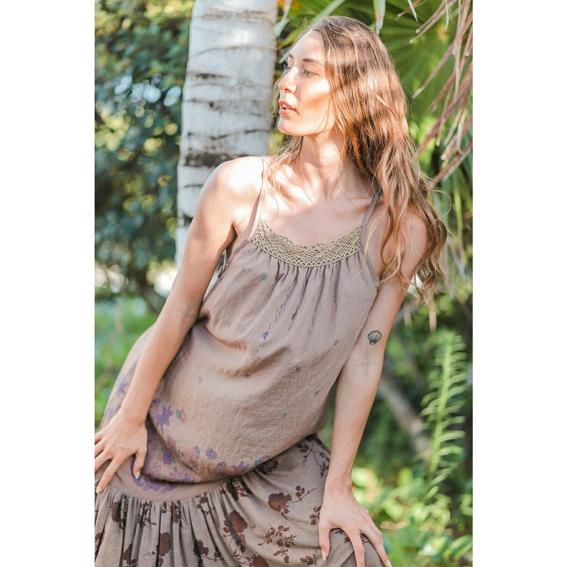 Floral Maxi Dress Mixed Media by T. ZOVICH Earth Tones Sleeveless Ecofriendly