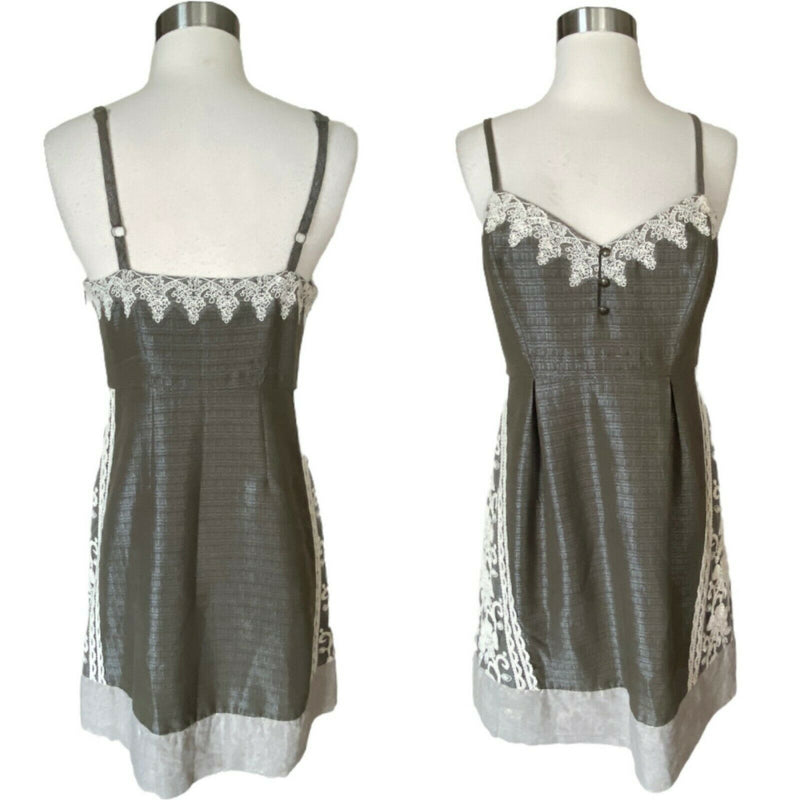 ANTHROPOLOGIE Gold Bronze Dress Metallic Lace Detail Sheath Sleeveless 6 EUC