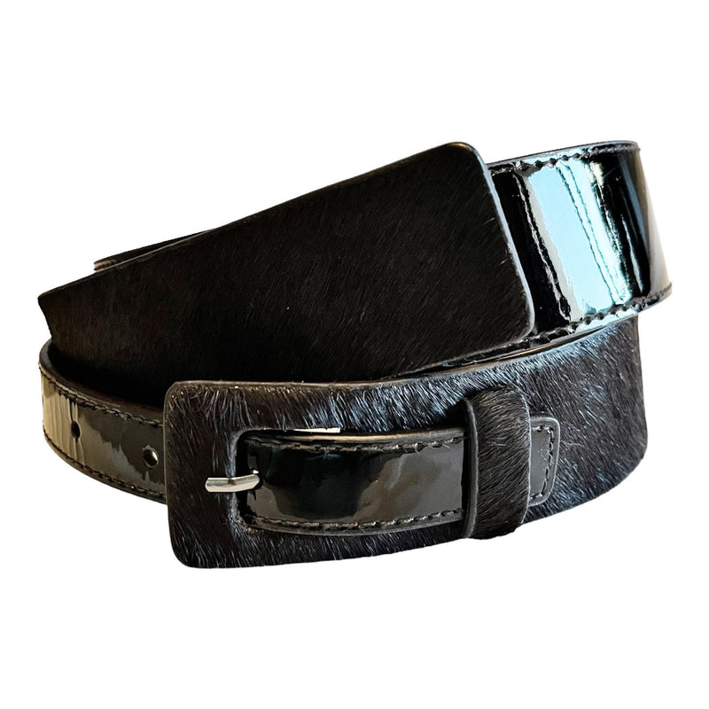 WORTH NEW YORK Pony Hair Patent Leather Belt Black 39 x 1.5 inches Small EUC