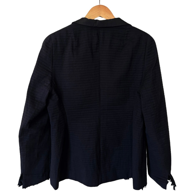 AKRIS PUNTO Blazer Black Jacket Designer Cotton Ruffle Collar Minimalist 14 EUC