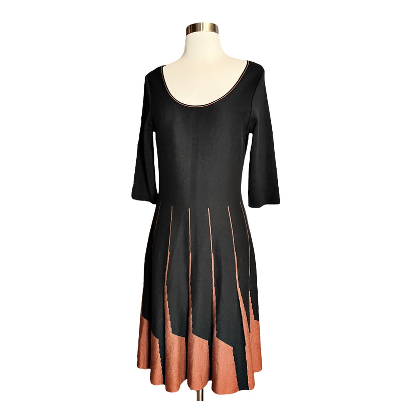 PERUVIAN CONNECTION Parc Royal Dress Pima Cotton Black/Copper A-Line Knit Small