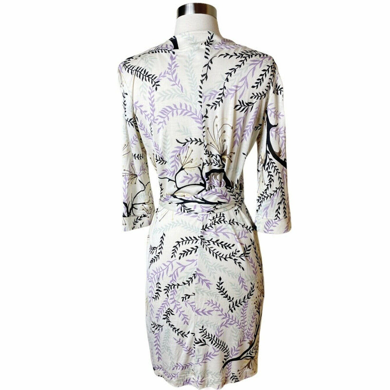 MISSONI Wrap Silk Dress Purple Brown White Foilage V-Neck EU 44 / Medium / 6-8