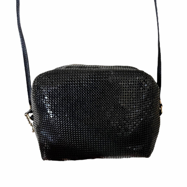 VINTAGE WHITING & DAVIS Evening Mini Bag Black Metallic Mesh Crossbody Handbag