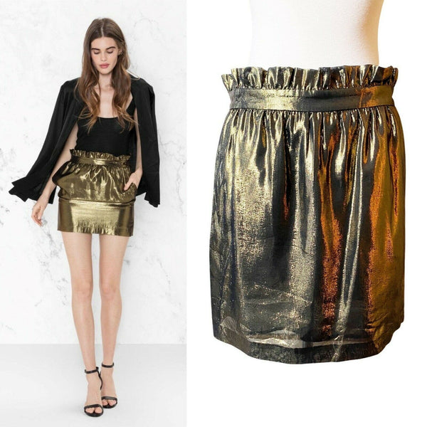 OTHER STORIES & LOS ANGELES ATELIER Gold Silk Mini Skirt Metallic Pockets 8 EUC