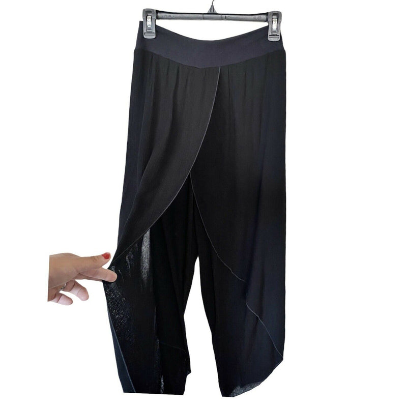 BOHO Pants T.Zovich Relaxed Wrap Slit Boho Beach Vacation Black Small NWT