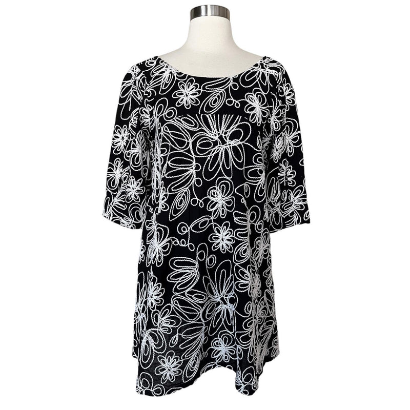 SOLID & STRIPED Dress The Emma Black Floral Embroidery Short Sleeve Cotton Small