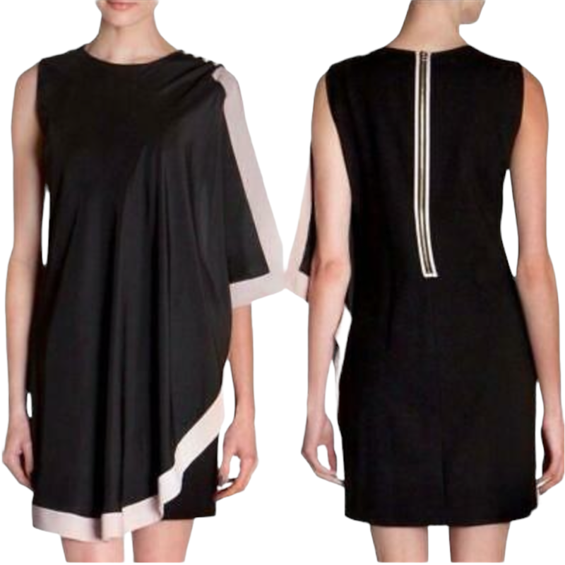 TED Baker London Sheath Black Dress with Cape Pink Trim Sleeveless (2) Small EUC