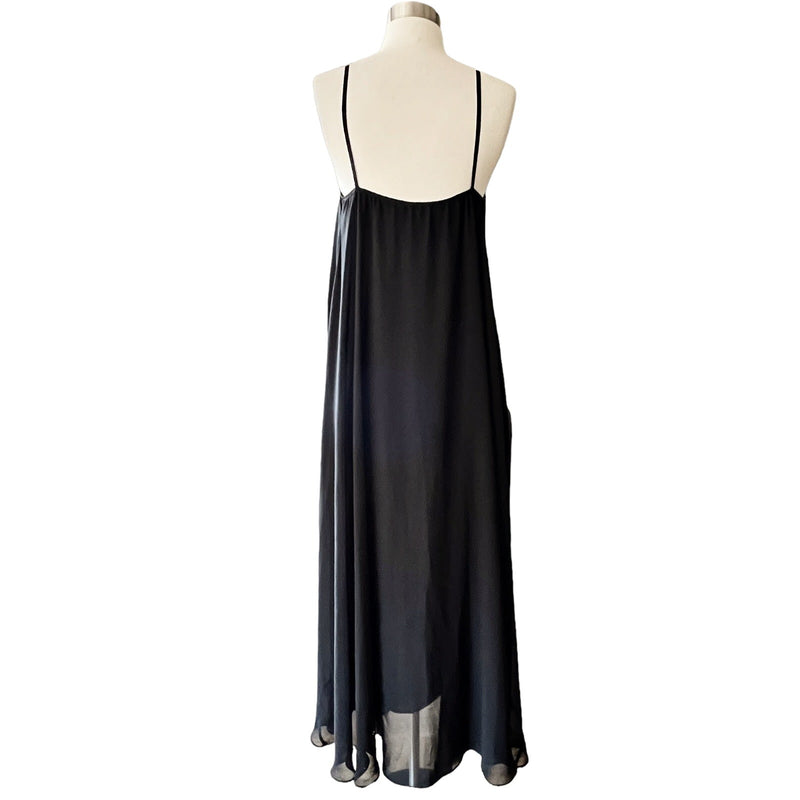 ALEF ALEF Black Maxi Chiffon Dress Sleeveless Gold Contrast Size 0 Small Israeli